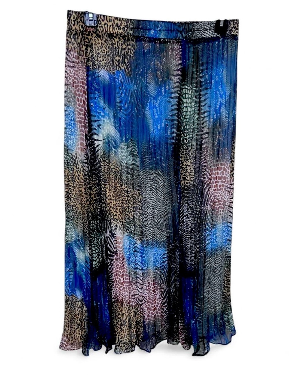 Vintage Y2k Cristina V Blue Multi Animal Print Pleated Maxi Skirt whismy